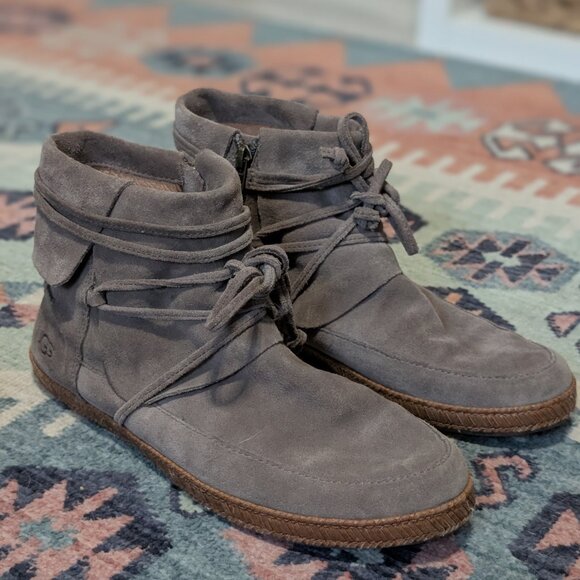 Ugg Womens 1019129 sz 7 Brown Suede Zip Up Ankle Boots #14 - Picture 1 of 9